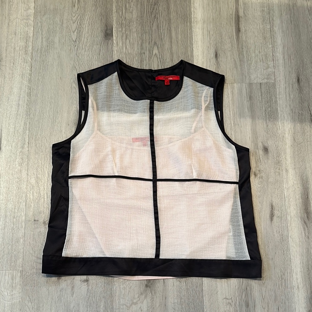 Narciso Rodriguez women's sleeveless sheer blouse black tan L